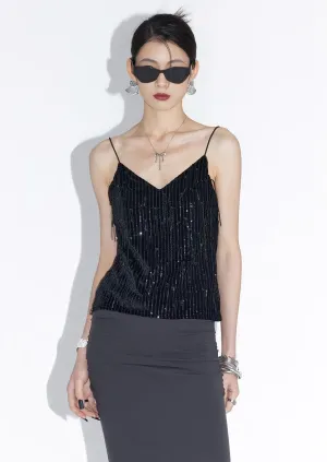 TASSEL SEQUIN V NECK LOOSE CAMISOLE