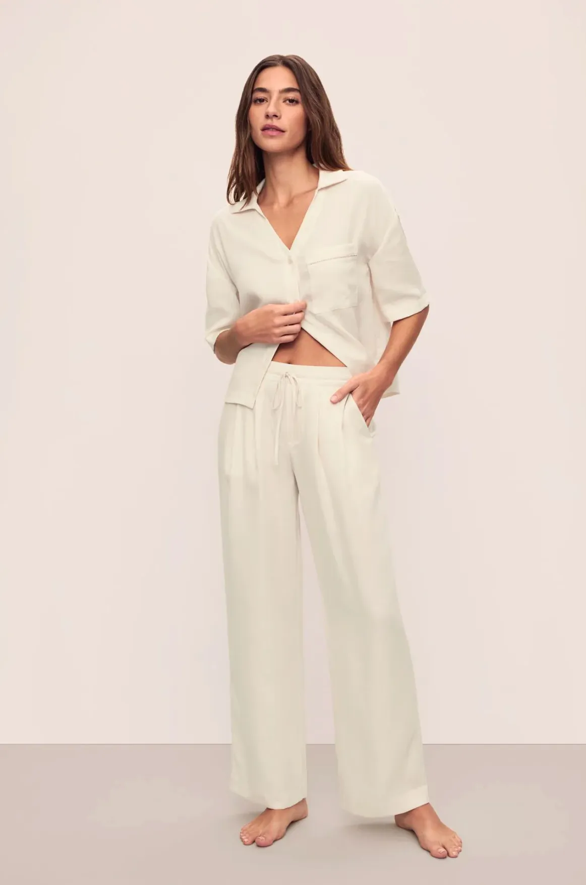 Tencel Woven Relaxed Pant in Ecru