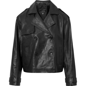 Trendy kort May trenchcoat i blødt skind / 51146 - Black (Nero)