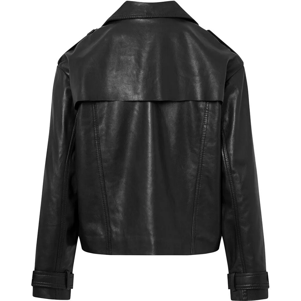 Trendy kort May trenchcoat i blødt skind / 51146 - Black (Nero)