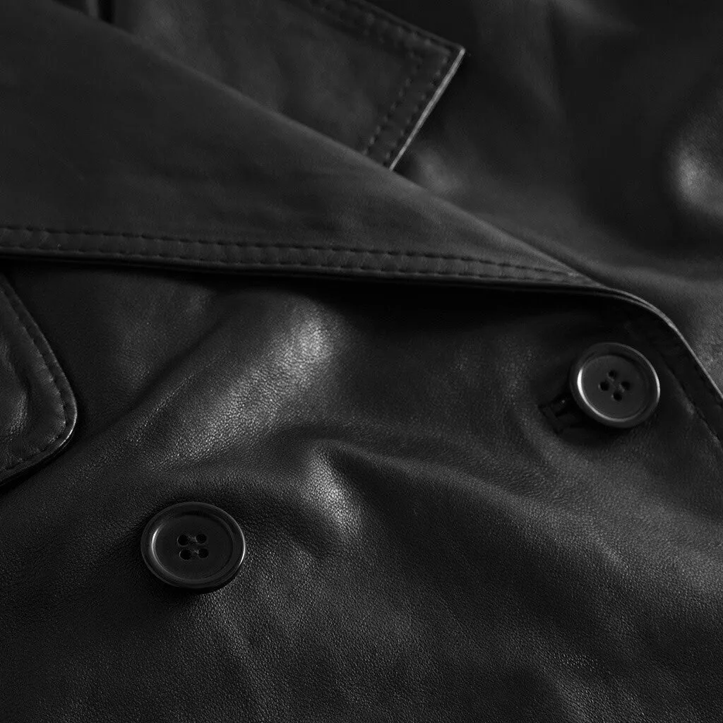 Trendy kort May trenchcoat i blødt skind / 51146 - Black (Nero)