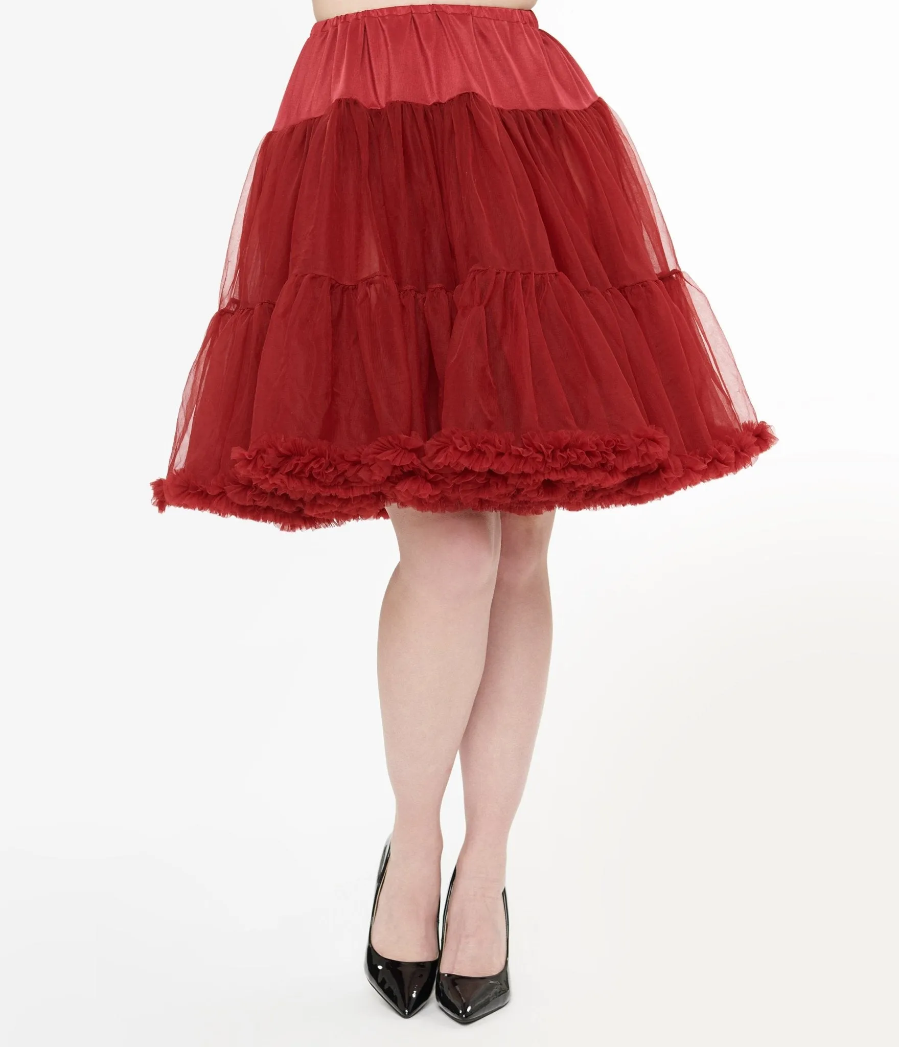 Unique Vintage 1950s Burgundy Retro Style Ruffled Petticoat Crinoline