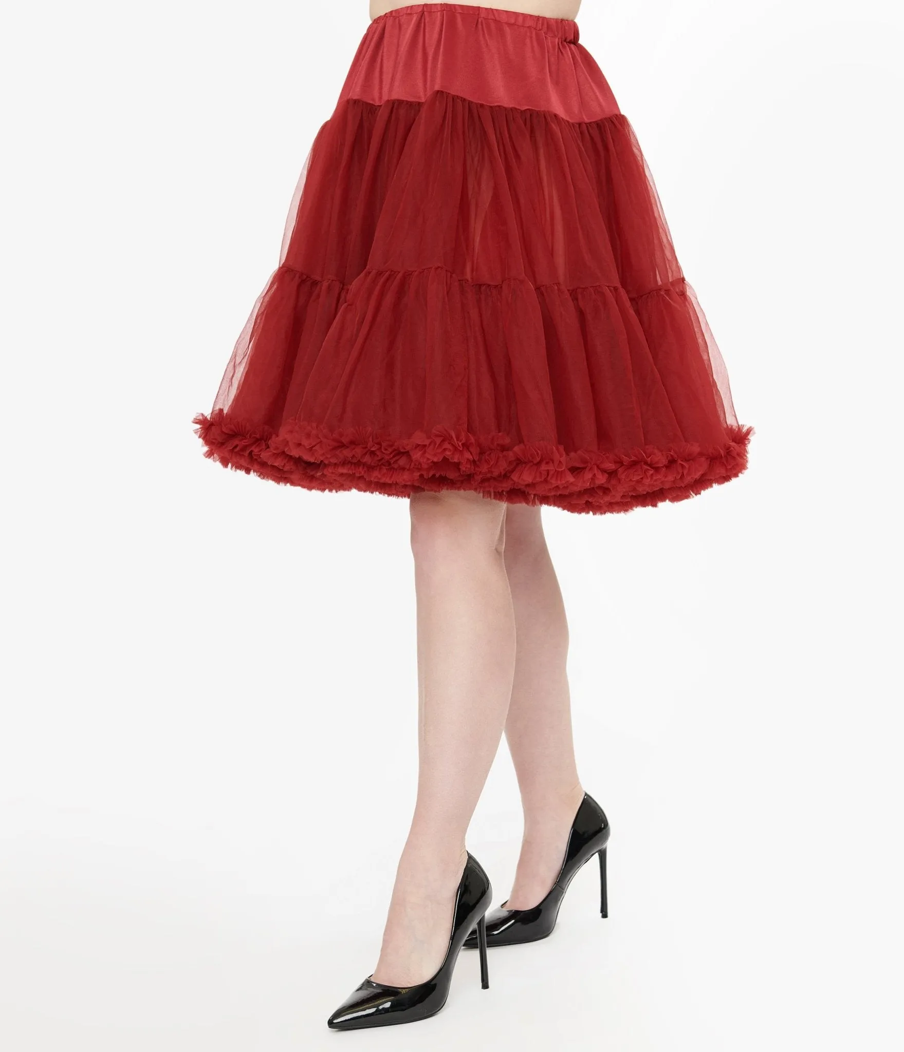 Unique Vintage 1950s Burgundy Retro Style Ruffled Petticoat Crinoline