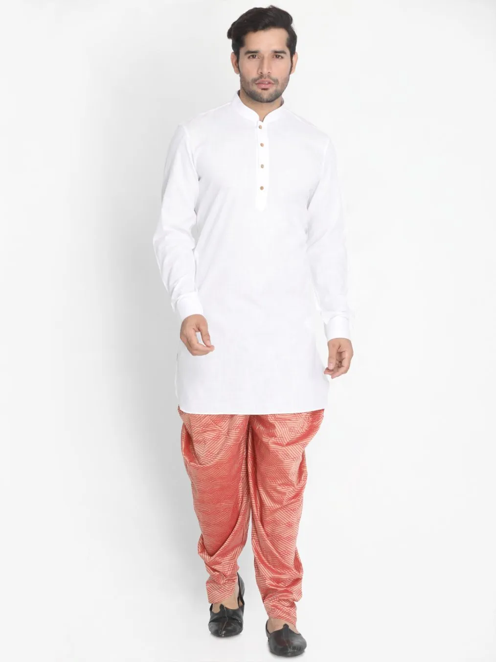 VASTRAMAY Men's Pink Cotton Blend Dhoti