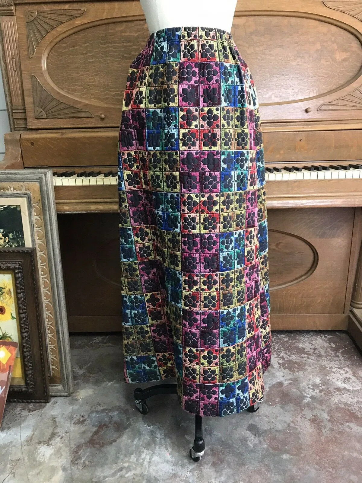 Vintage | 60s 70s Embroidered Mexican Maxi Skirt Hippie Festival Boho Handmade S