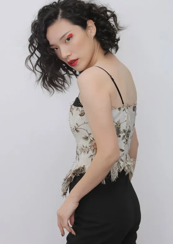 VINTAGE JACQUARD TASSEL STRAP TOPS
