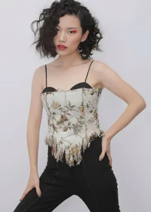 VINTAGE JACQUARD TASSEL STRAP TOPS