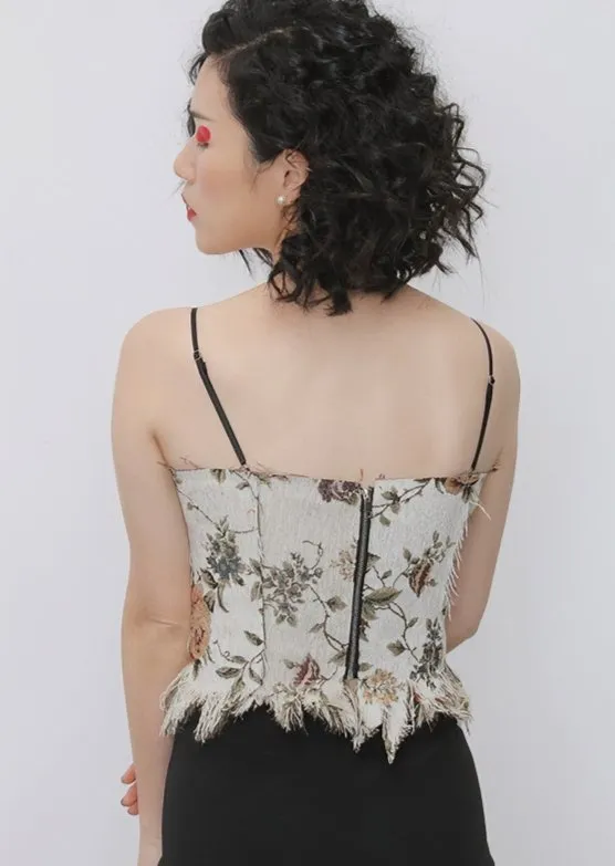 VINTAGE JACQUARD TASSEL STRAP TOPS