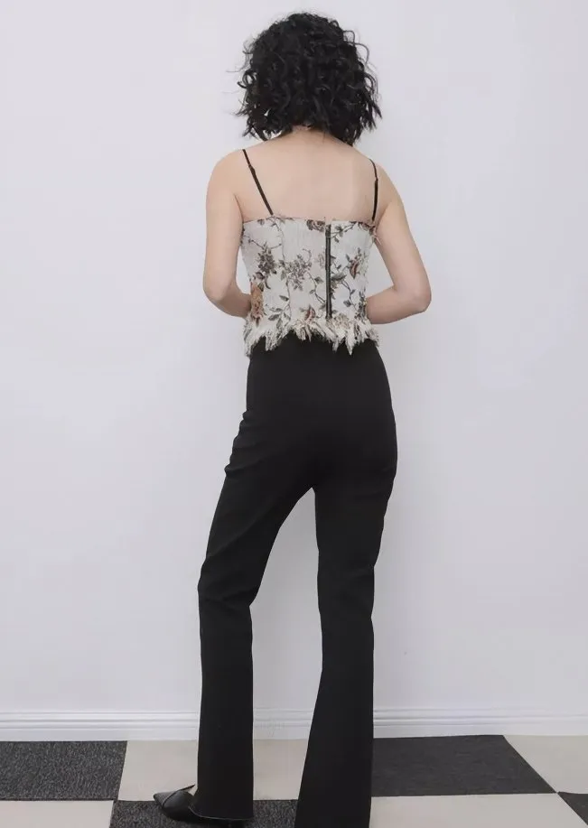 VINTAGE JACQUARD TASSEL STRAP TOPS