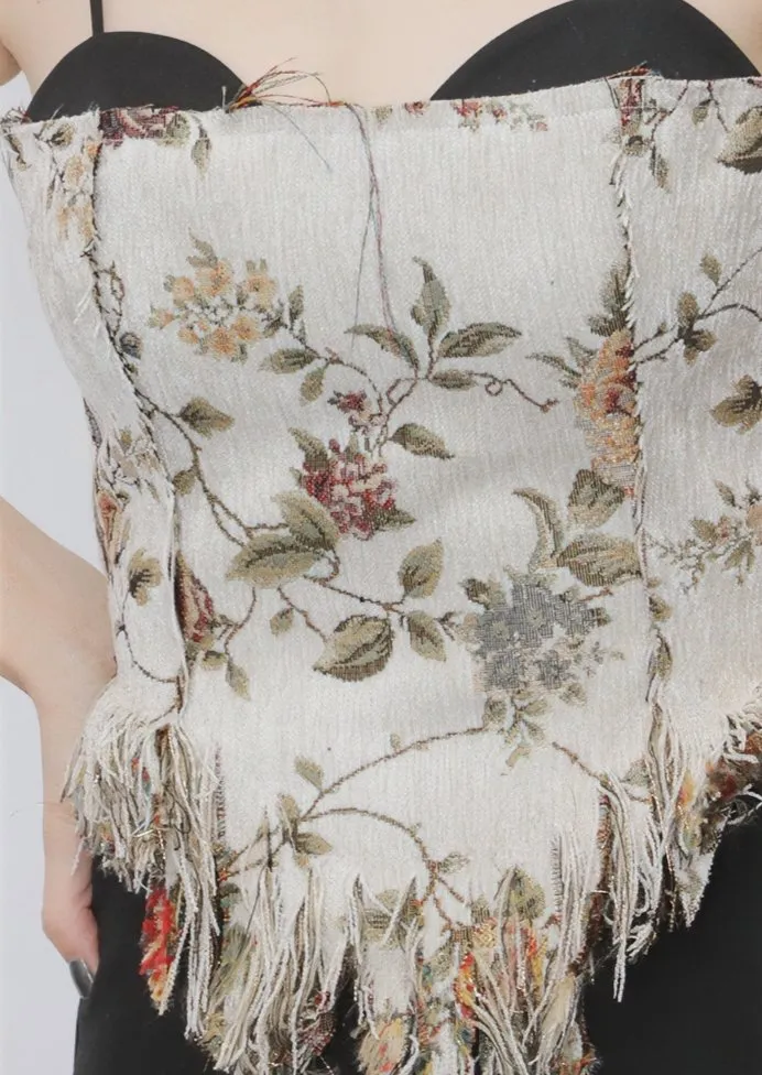 VINTAGE JACQUARD TASSEL STRAP TOPS