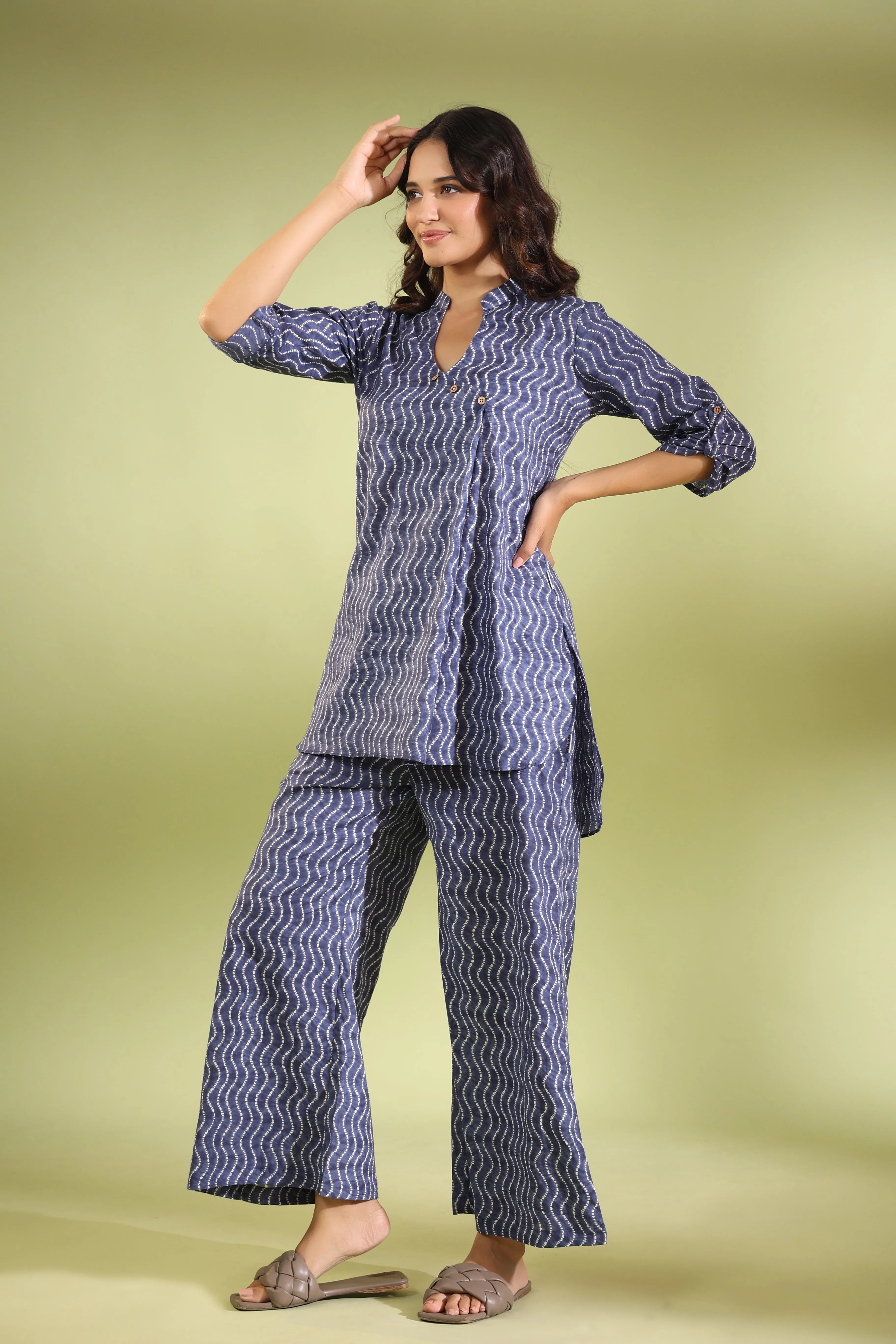 Wavy Shibori on Blue Cotton Co ord Set