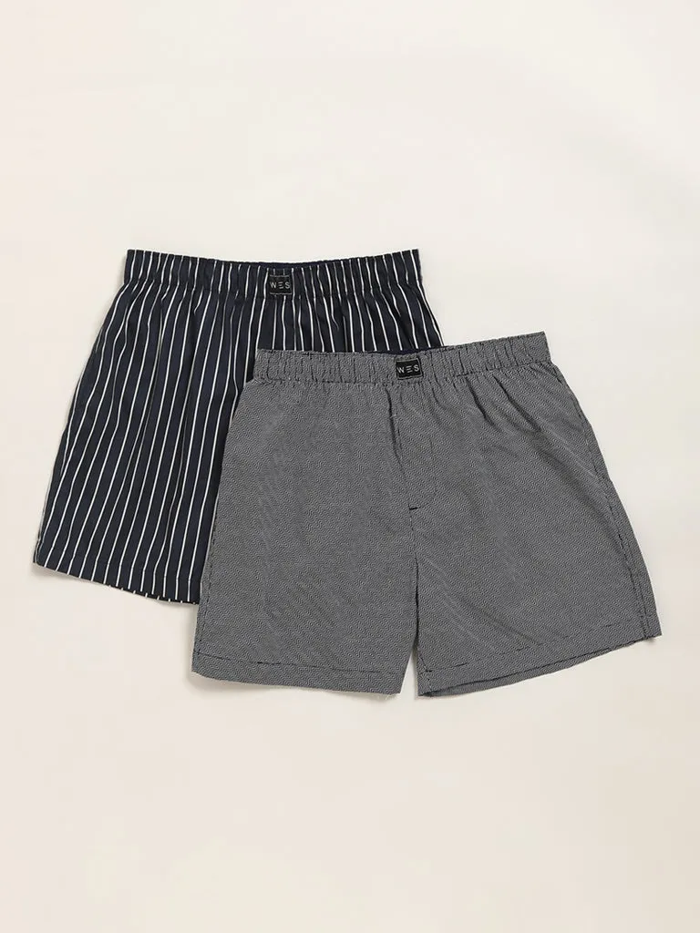 WES Lounge Black Printed Cotton Boxers - Pack of 2