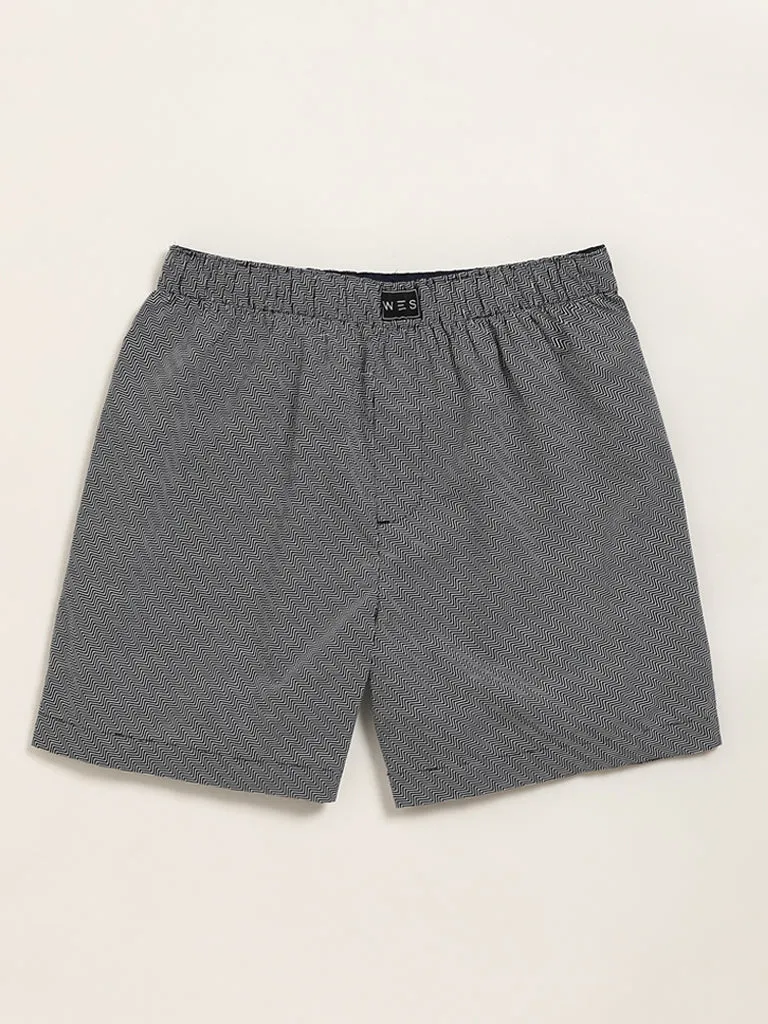 WES Lounge Black Printed Cotton Boxers - Pack of 2