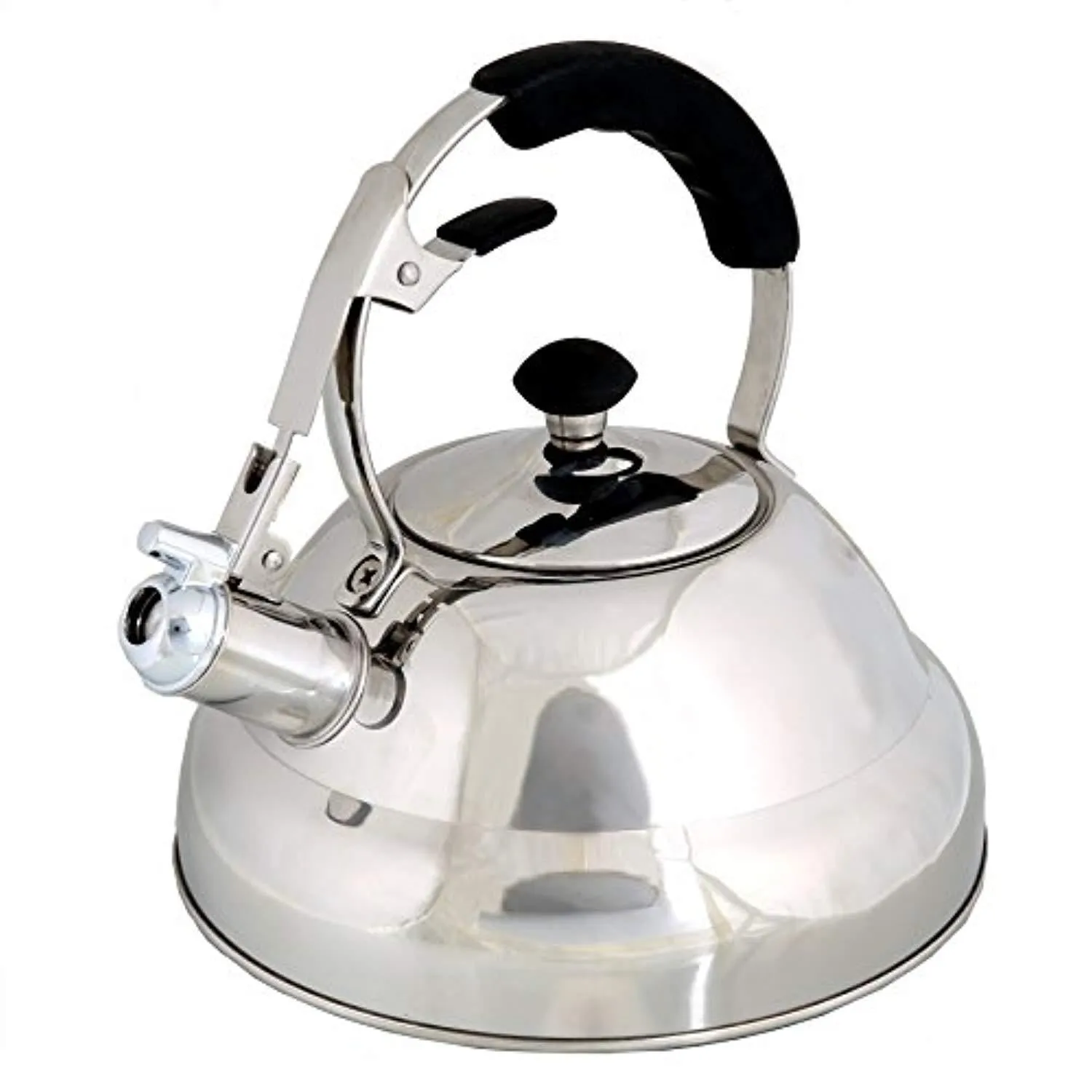 Whistling Stove Top Kettle Teapot with Layered Capsule Bottom, Silicone Handle, Stainless Steel Silver Mirror Finish Tea Pot, 2.75 Quart by Foodie Aid