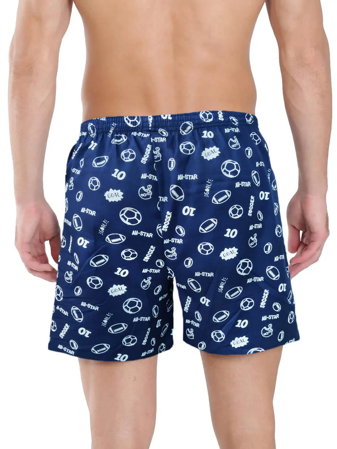 White Striped & Navy Blue Printed Men's Boxers(Pack of 2)