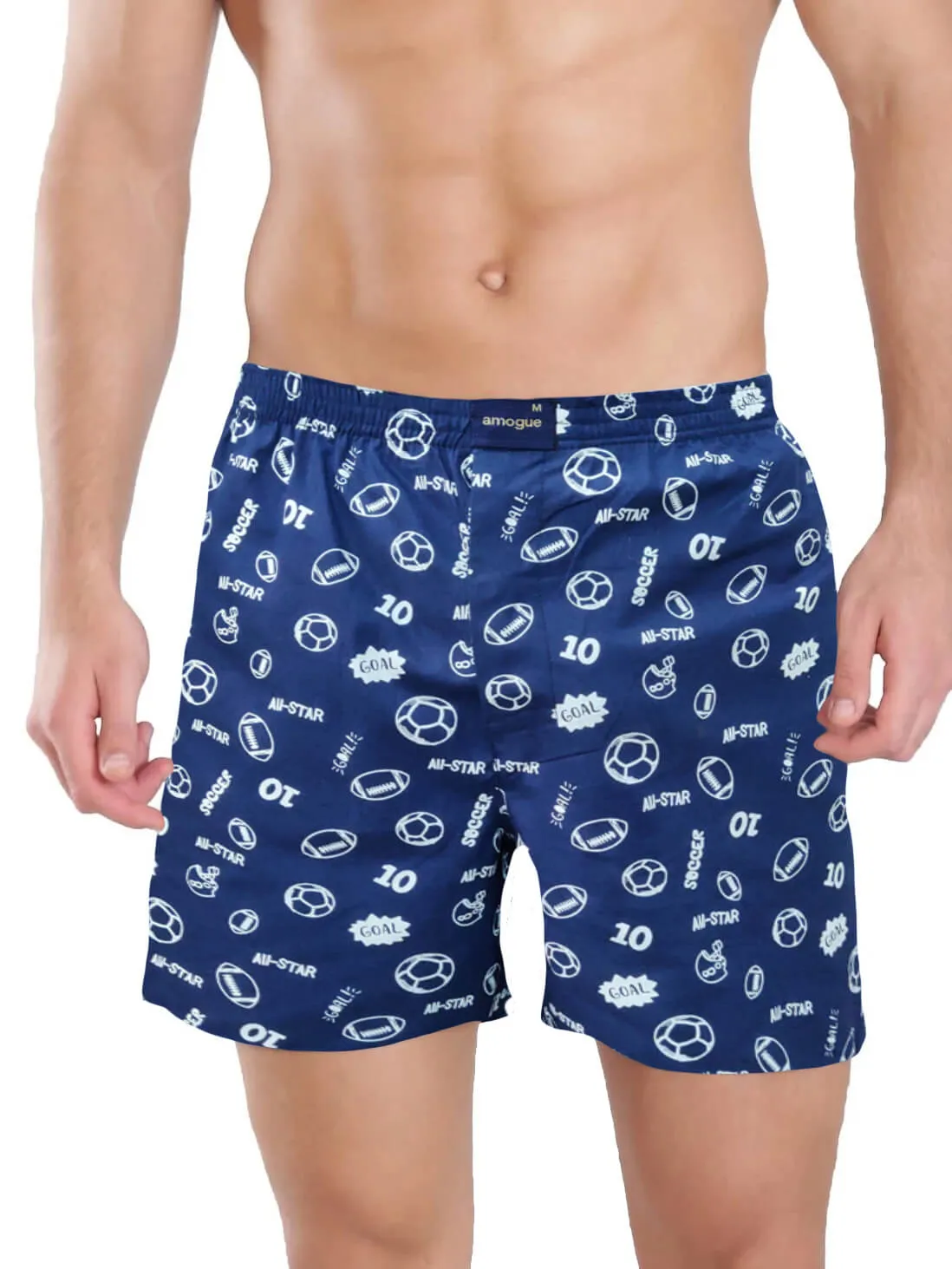 White Striped & Navy Blue Printed Men's Boxers(Pack of 2)