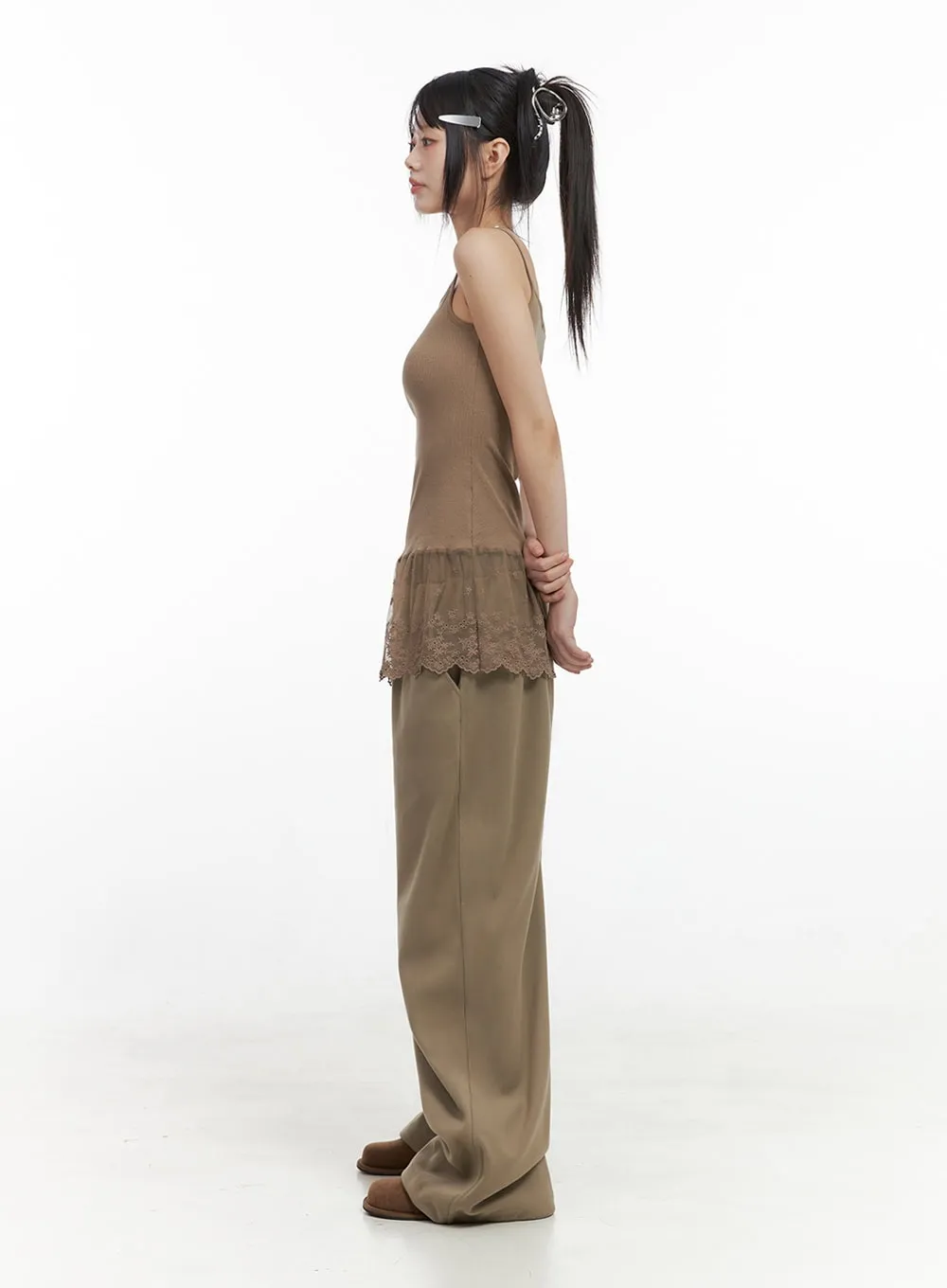 Wide-Leg Solid Cotton Trousers IO430