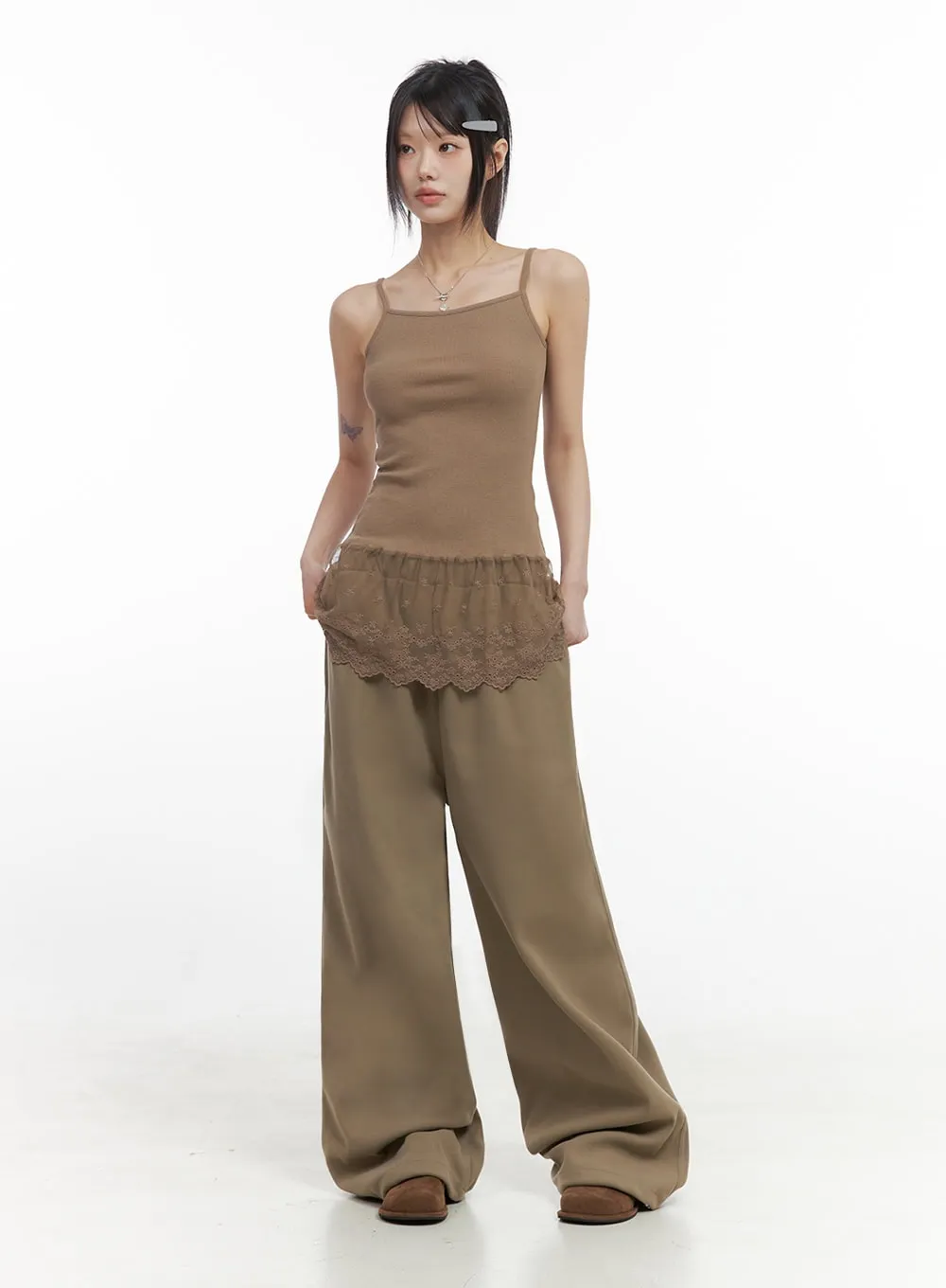 Wide-Leg Solid Cotton Trousers IO430