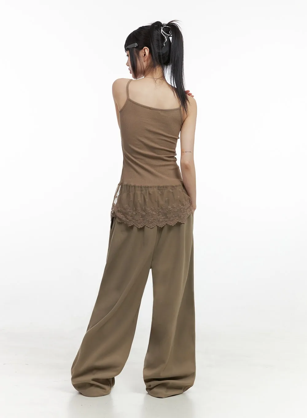 Wide-Leg Solid Cotton Trousers IO430