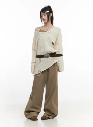 Wide-Leg Solid Cotton Trousers IO430