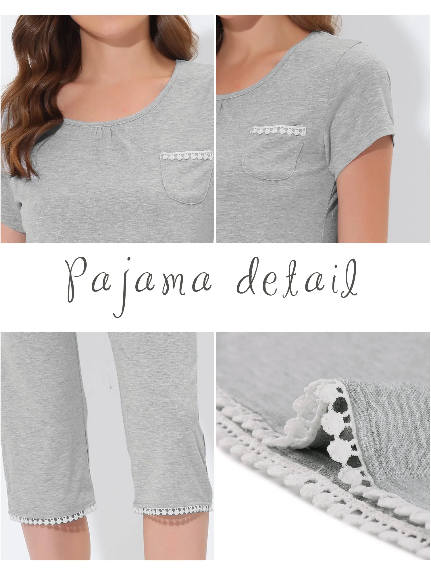 Women's Lounge Sleepwear Pajama Round Neck Capri Nightwear Casual Sets
