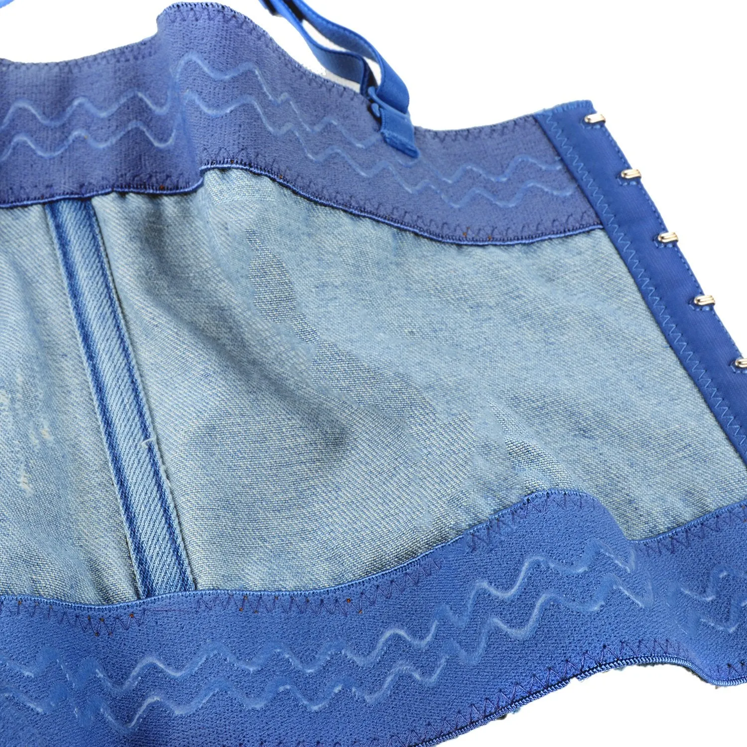 Women's Tassel Rhinestone Deium Bustier Crop Top Jean Corset Top Bra Blue