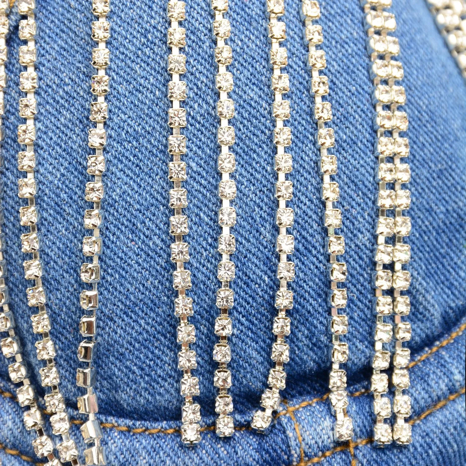 Women's Tassel Rhinestone Deium Bustier Crop Top Jean Corset Top Bra Blue
