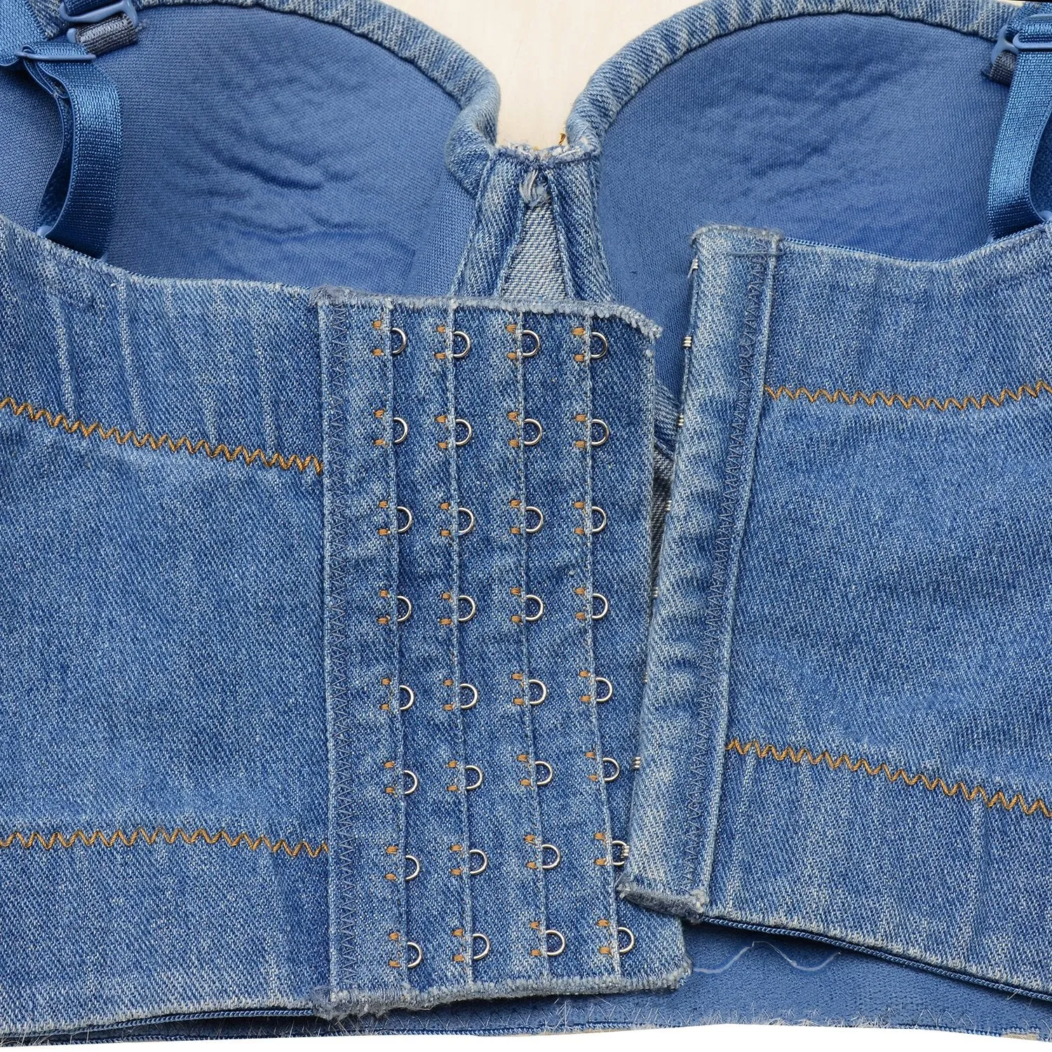 Women's Tassel Rhinestone Deium Bustier Crop Top Jean Corset Top Bra Blue