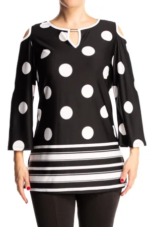 Women's Tunic Top Travel Friendly Black and White Quality Stretch Fabric Flattering Fit Now On Sale Sizes S-XLARGE Quality Made in Canada Yvonne Marie Boutiques
