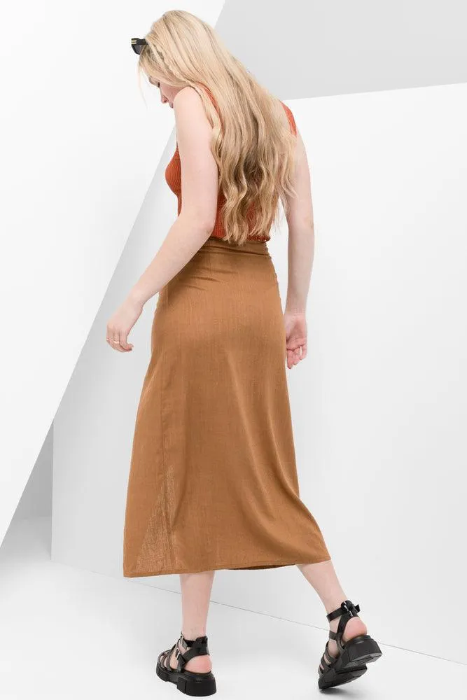 Wrap Skirt With Metal Ring Brown