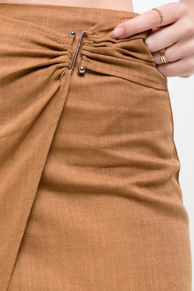 Wrap Skirt With Metal Ring Brown
