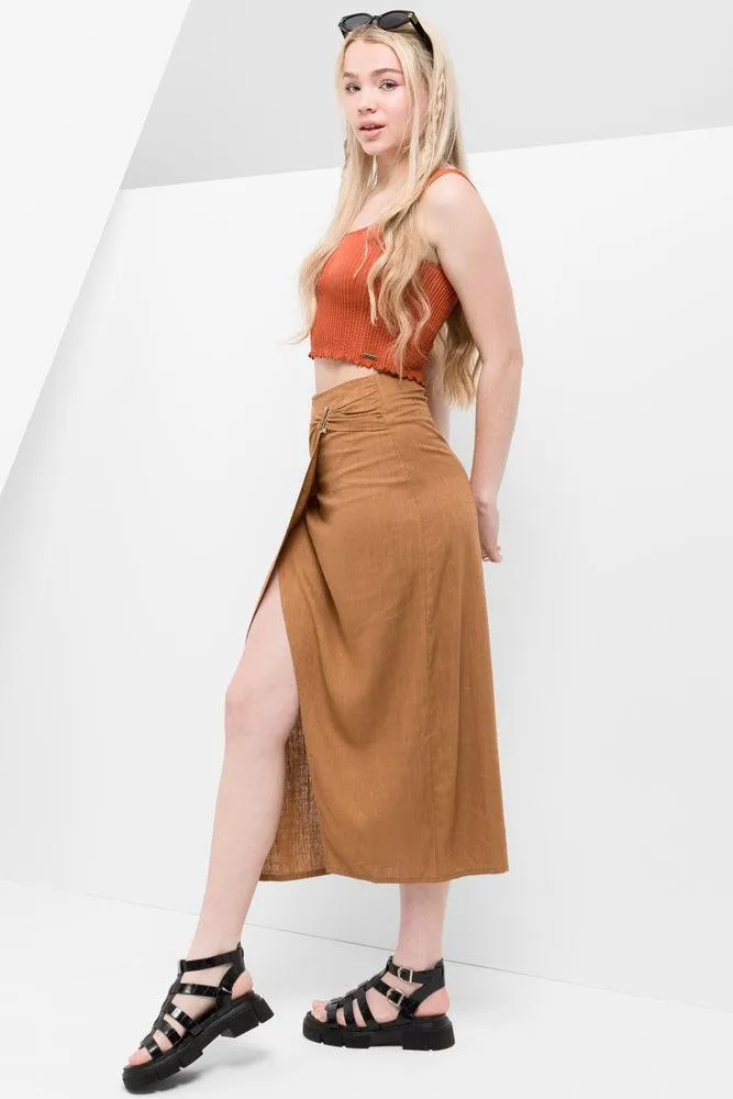 Wrap Skirt With Metal Ring Brown